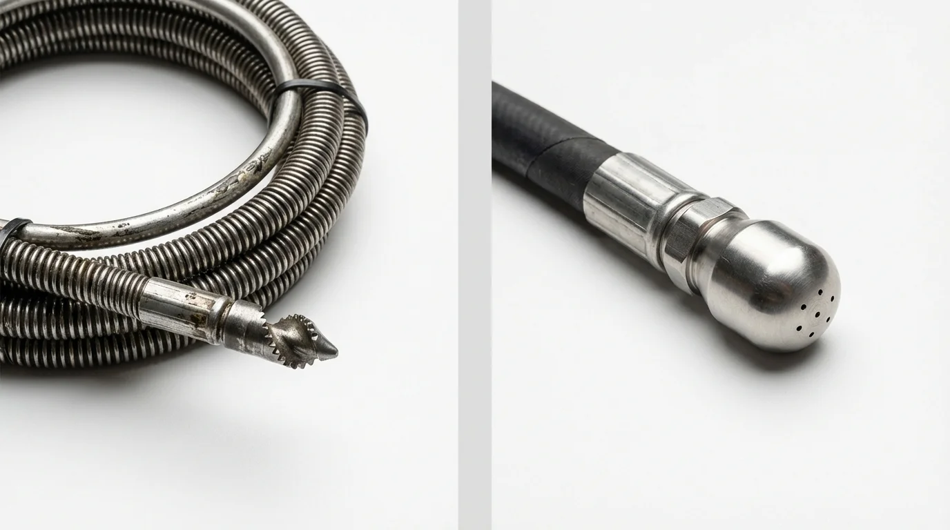 Drain snake cable and hydro jetting nozzle used for drain cleaning in Blowing Rock, NC