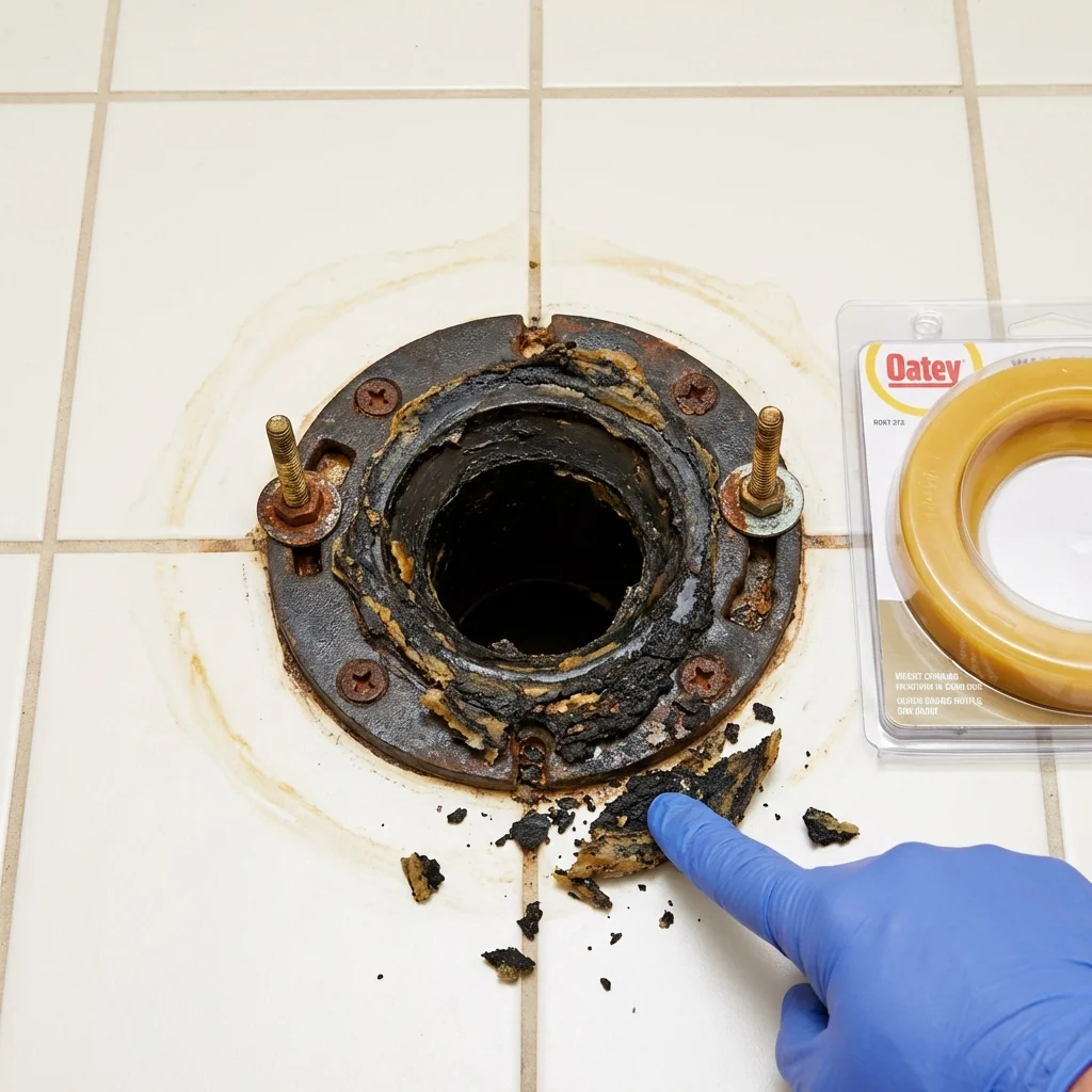 Failed wax ring showing water seepage at the base of a toilet in a Blowing Rock, NC home