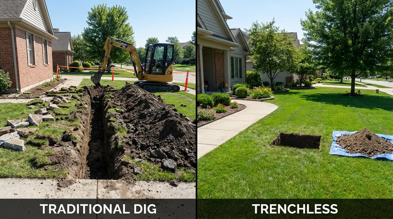 Trenchless sewer repair with minimal yard damage versus traditional excavation in Blowing Rock, NC